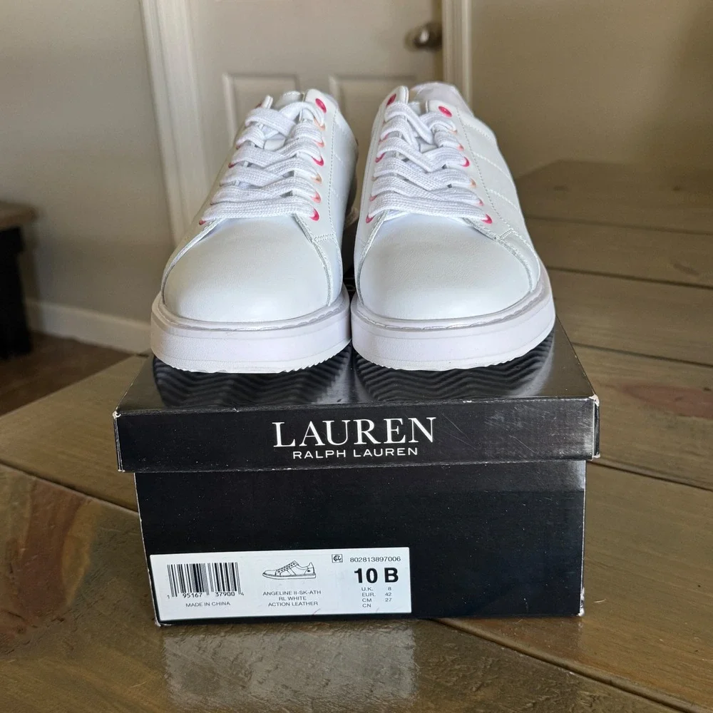 Lauren Ralph Lauren Angeline II Sneakers Womens 10 White Tan Leather Preppy NWB